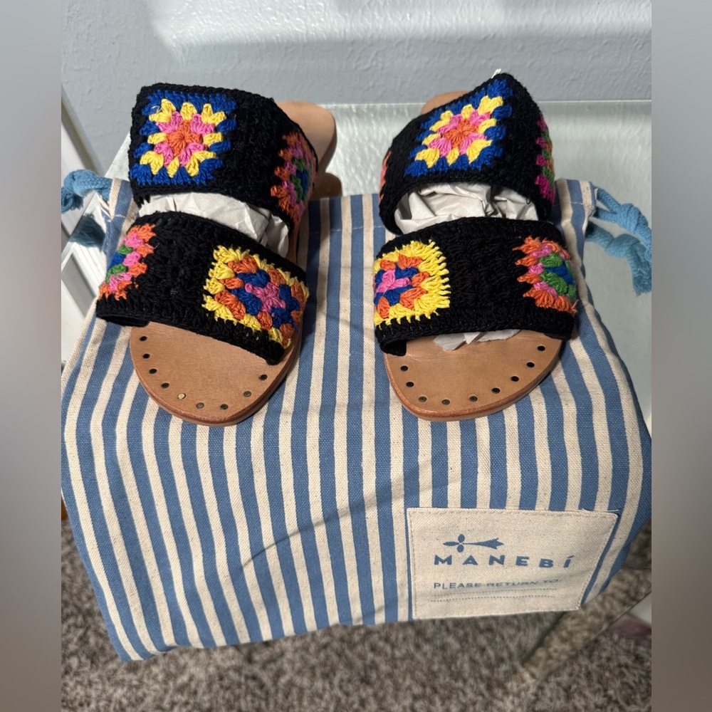Manebi Crochet Sandals - Black and Multicolor in size 7